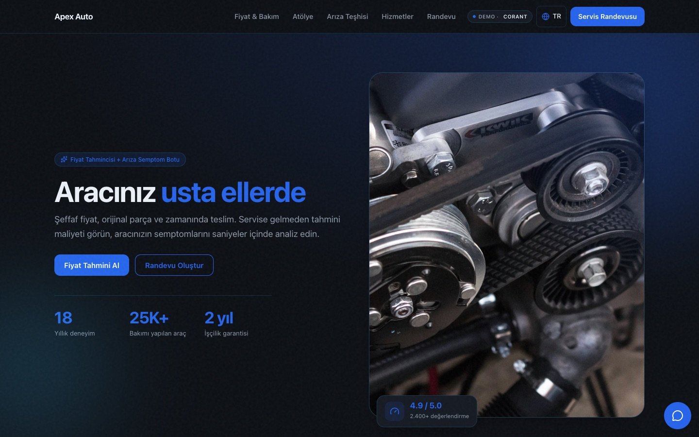 Apex Auto — canlı demonun ekran görüntüsü